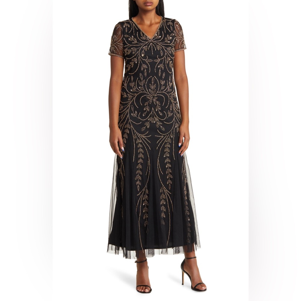 Pisarro Nights Beaded Mesh Gown